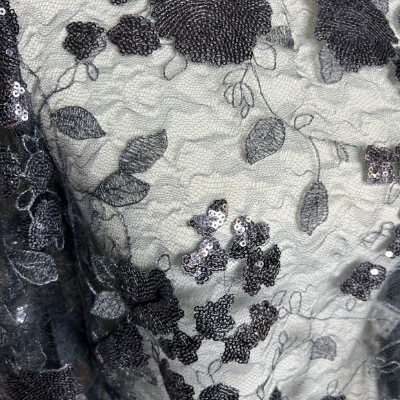 Marina Gray Lace Sequin Embroidered Zip Back Blouse - Picture 8 of 8